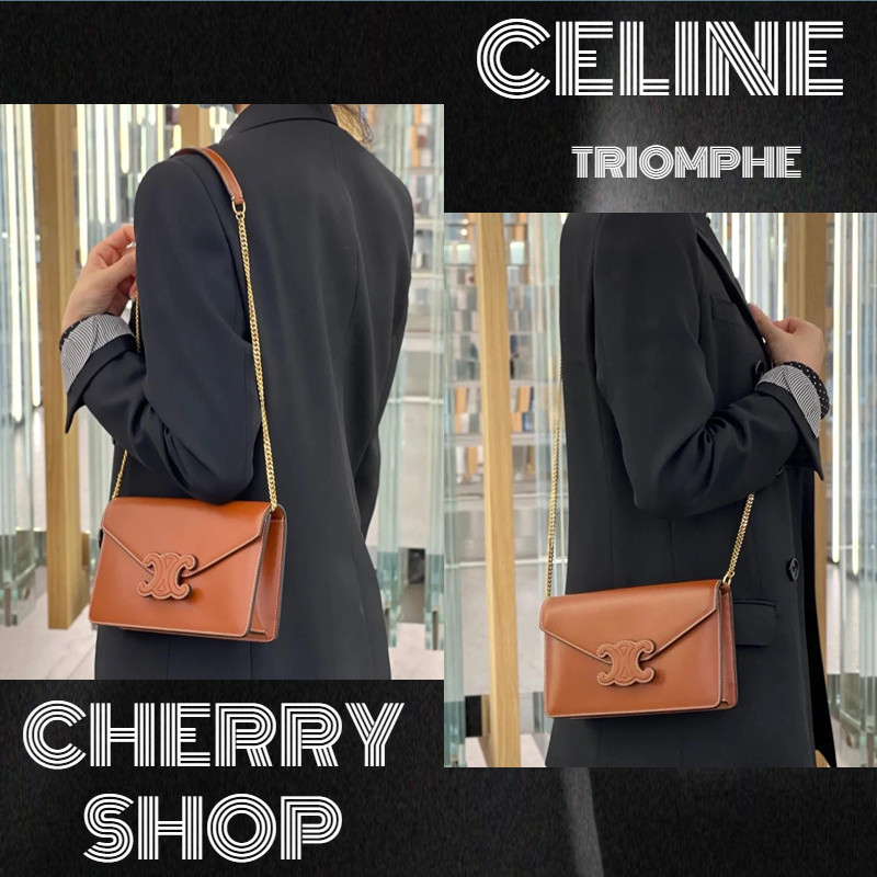 🍒🍒การรับรองความถูกต้อง 100% CELINE TRIOMPHE โซ่ผู้ถือบัตรกระเป๋า/กระเป๋าสตางค์โซ่ผู้หญิงมินิ🍒🍒