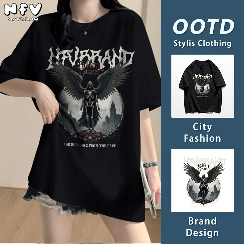 NFV ส่งจากไทย🚚ลายพิมพ์แฟชั่น แขนสั้น คอกลม เสื้อยืด ทรงหลวม ใส่สบาย ผ้าคอตตอน 100% สไตล์เกาหลี YG422
