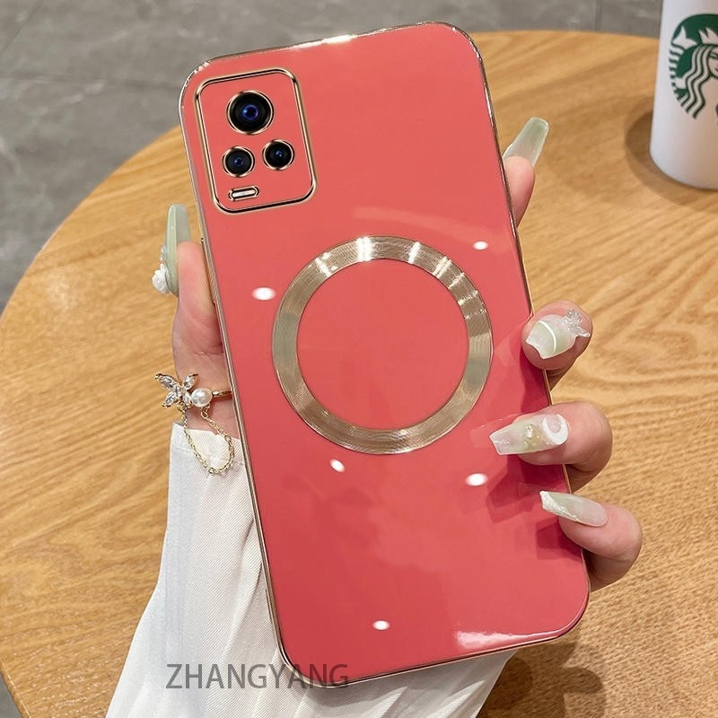 ปลอกสําหรับ vivo V20 V20 PRO กรณี Electroplated ซิลิโคน TPU เคสโทรศัพท์พร้อมแม่เหล็กดูดที่เรียบง่ายเคสนิ่มชุบ Squaer ขอบฝาครอบ - รูปที่ 2