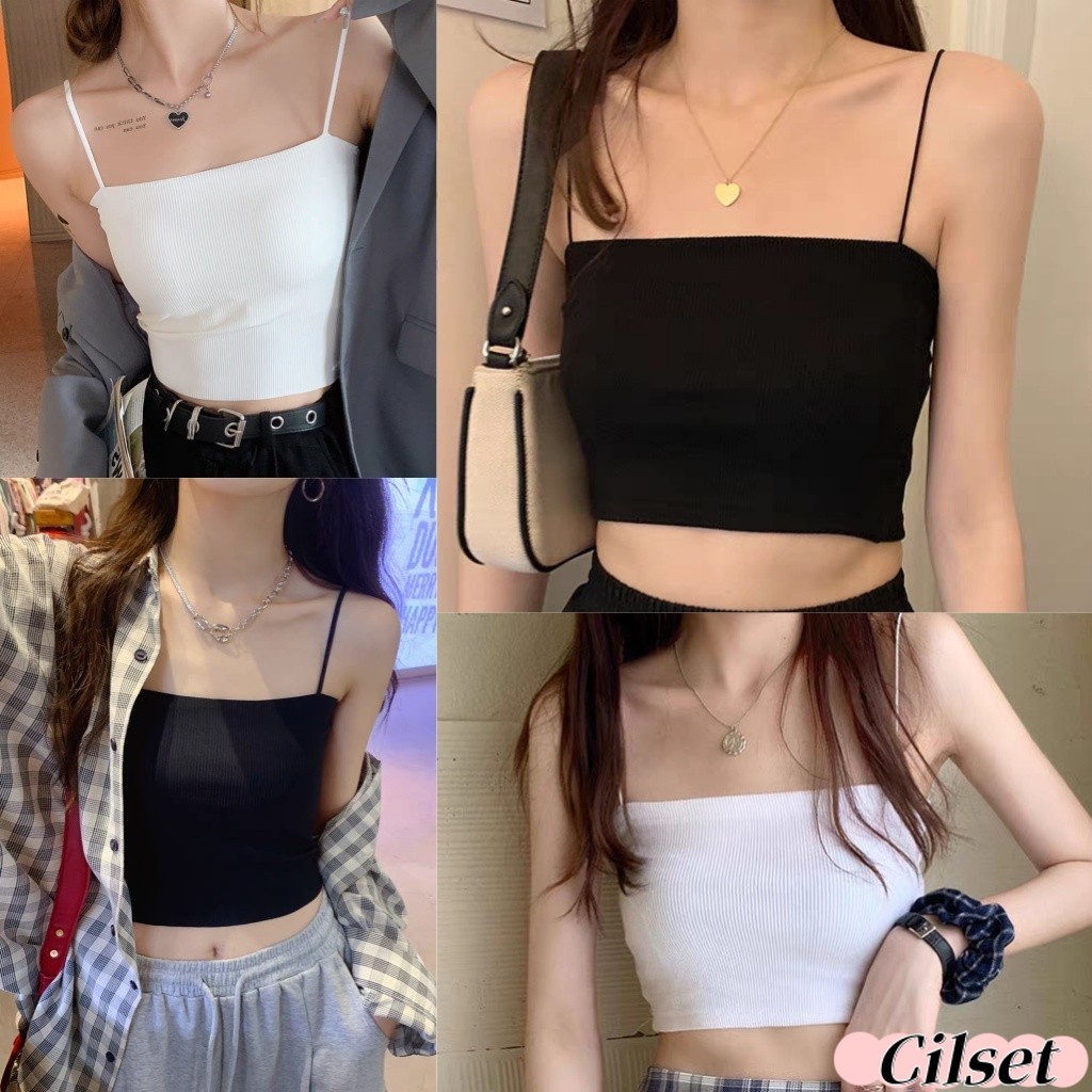 Cilset🛒พร้อมส่ง🎀 เสื้อครอปสายเดี่ยว ซับใน เสื้อกล้าม ไม่มีฟองน้ำ  ผ้านิ่มใส่สบายราคาดีมาก crop  /DW-02