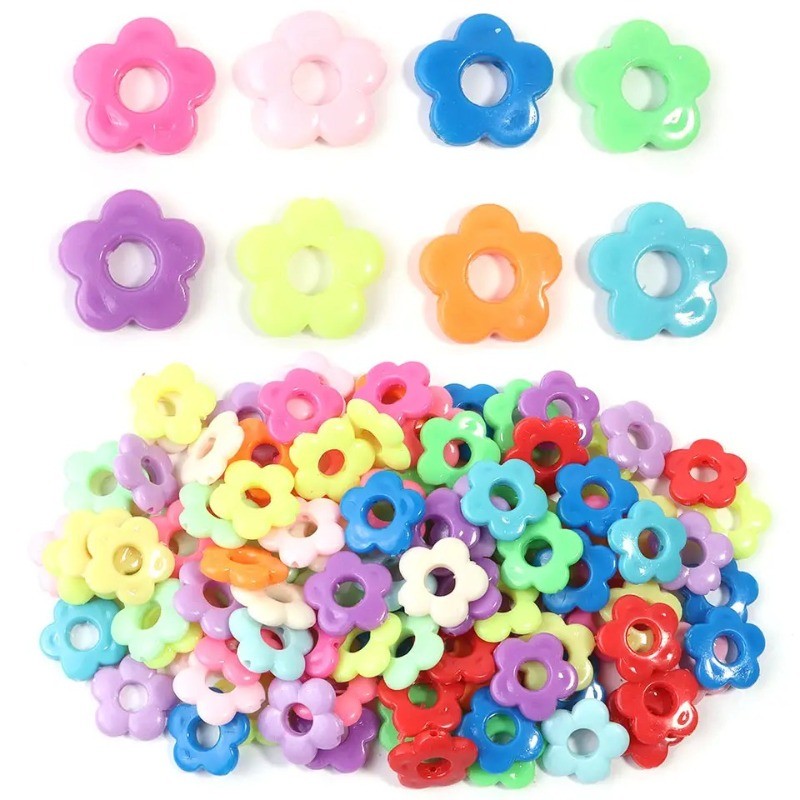 ลูกปัดพลาสติก Plum Blossom สีสันสดใส ขนาด.Big Hole สำหรับทำเครื่องประดับ DIY สร้อยข้อมือและสร้อยคอ