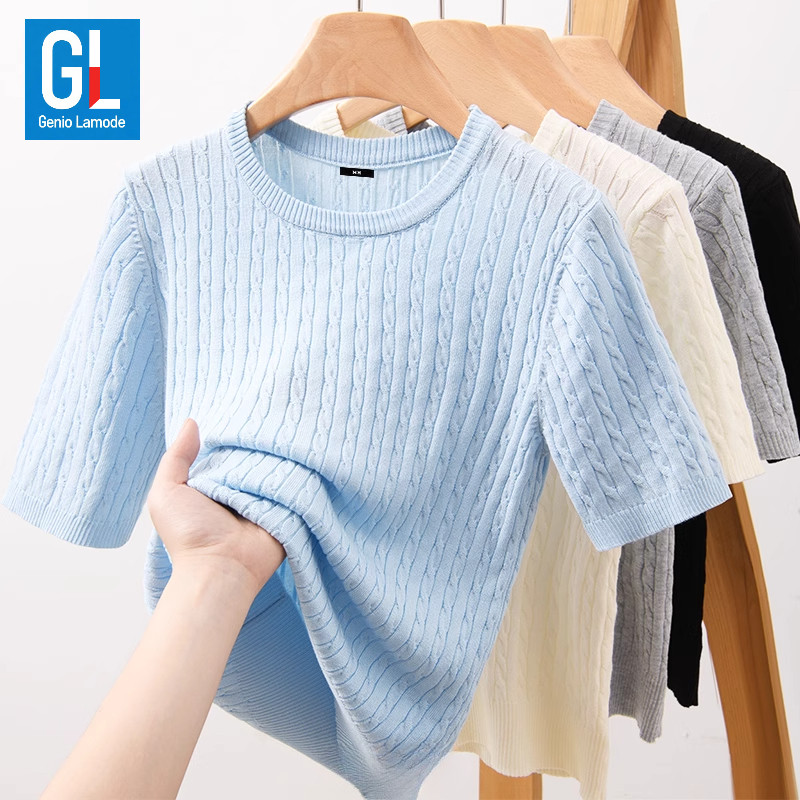 【จัดส่งเร็ว】🧶เสื้อถักสไตล์เกาหลีทรงหลวม ลายถักละเอียดสัมผัสเหมือนก้อนเมฆ Genio Lamode เสื้อยืดคอกลมผู้หญิง ตัดเย็บกระชับสัดส่วน ป้องกันรอยยับไม่ต้องรีด