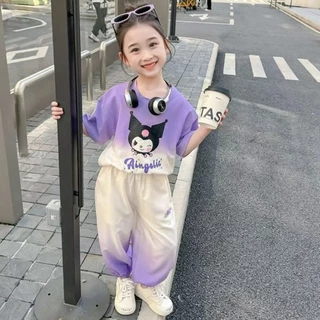 เด็กฤดูร้อนแขนสั้นกางเกงขายาวใหม่เน็ตสีแดงสองชิ้นน่ารักสไตล์ต่างประเทศหลวมไล่ระดับสีการเปลี่ยนแปลงเด็กชุดลำลอง ✨colorado224.th✨