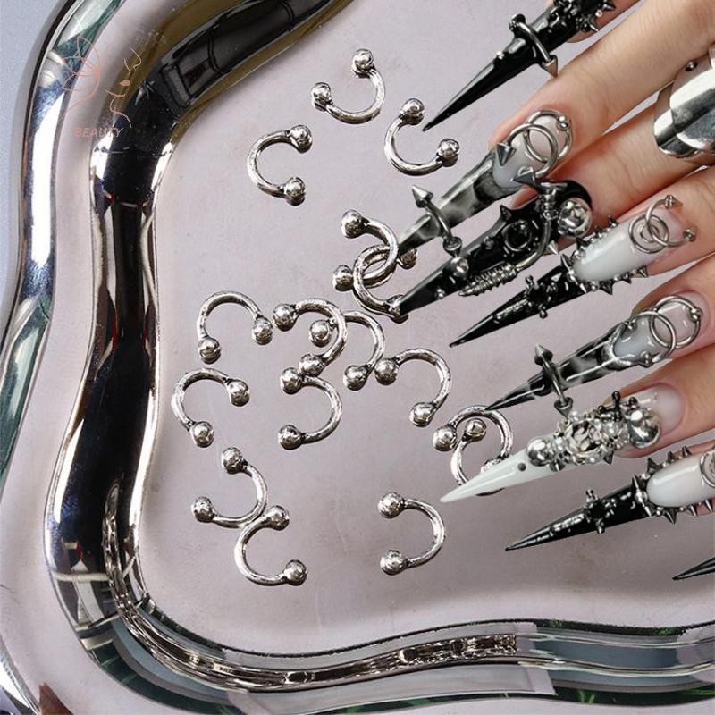[maybeauty] 20 ชิ้นออกแบบสไตล์พังก์เล็บอะไหล่โลหะผสม Studs Gold Silver Curve Arrow Rivet ตกแต่งเล็บอุปกรณ์เสริมเล็บ Charms {TH}