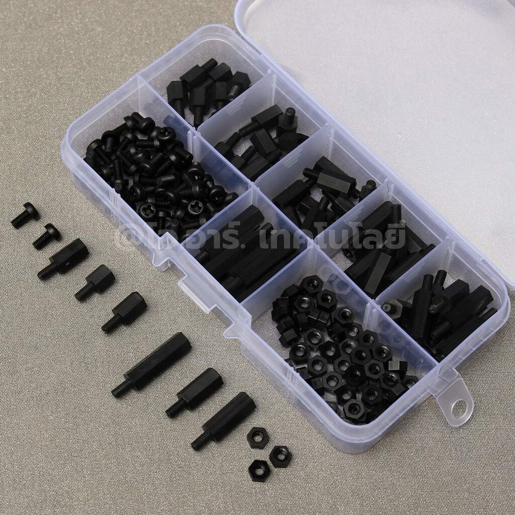 M3-180-Nylon ชุดเสาไนลอน นอต สกรู M3 180ชิ้น 180Pcs M3 Hex Nylon Standoff + Nut + Screw kit เสายึดแผ่นปริ้น เสารองบอร... - รูปที่ 2