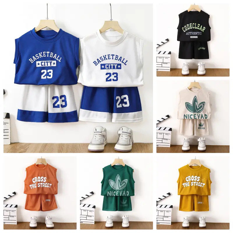 พร้อมส่ง-เสื้อแขนกุดเด็ก ชุดกีฬาเด็ก เซทเสือ+กางเกงขาสัน ใส่สบายๆ ไซส์:90-150cm👕DA-Q👕