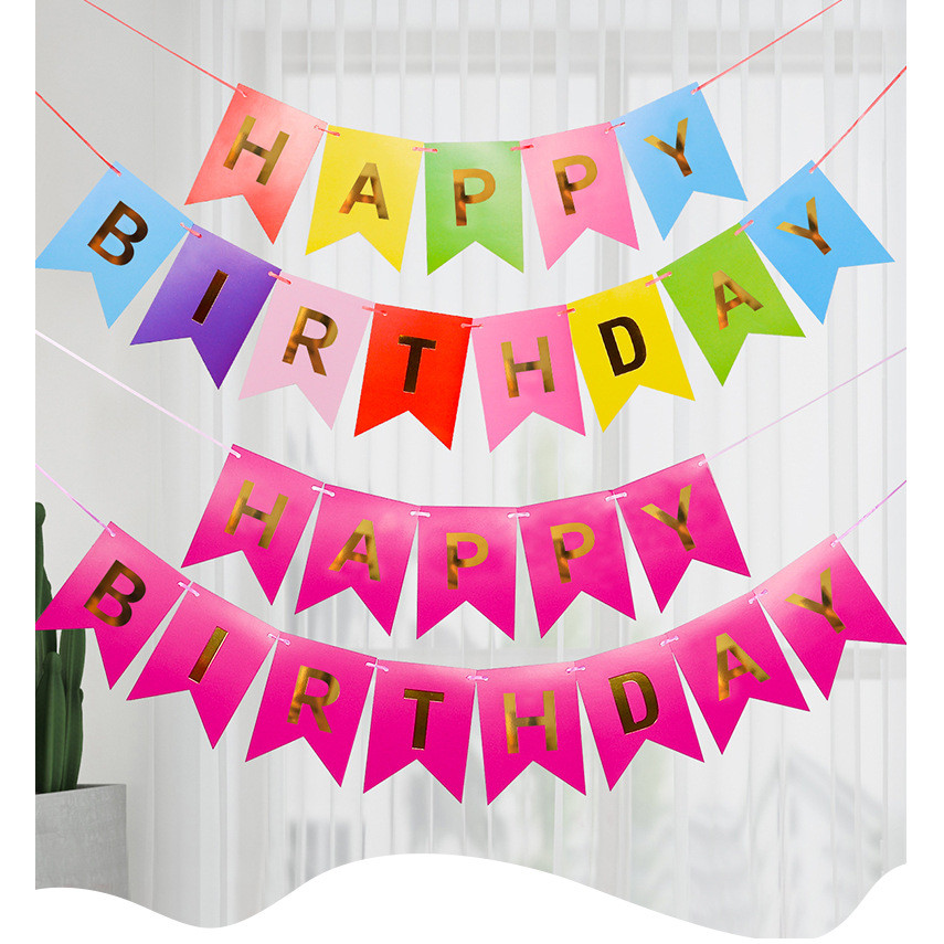 Gilded Fishtail สุขสันต์วันเกิด ธงปิดทอง สุขสันต์วันเกิด ตกแต่งปาร์ตี้ แบนเนอร์สุขสันต์วันเกิด ดอกไม้ย่าง - รูปที่ 7