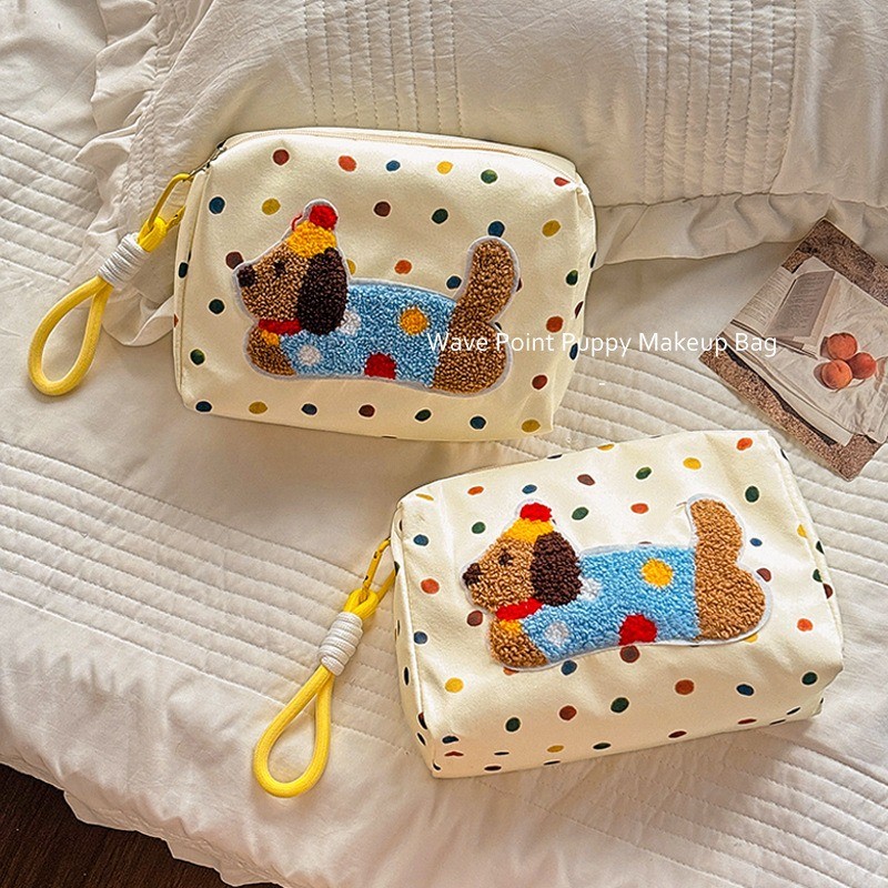 การ์ตูน Polka Dot กระเป๋าเครื่องสําอางซิป Outdoors Travel Storage กระเป๋าสุนัขดัชชุน Kawaii กระเป๋าเครื่องสําอางของขวัญ