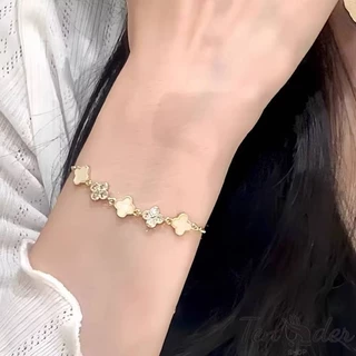 ส่งเร็ว ในไทย🔖ปรับขนาดได้ สร้อยข้อมือ สร้อยประดับเพชรเทียม ข้อมือรูปใบโคลเวอร์ เครื่องประดับ แฟชั่น B105