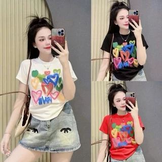 เสื้อยืดผู้หญิง ทรงสลิมฟิต สไตล์สาวฮอตสตรีท ใส่หน้าร้อน ใส่ได้ทุกวัน ระบายอากาศได้ดี ใส่สบาย แฟชั่น แขนสั้น