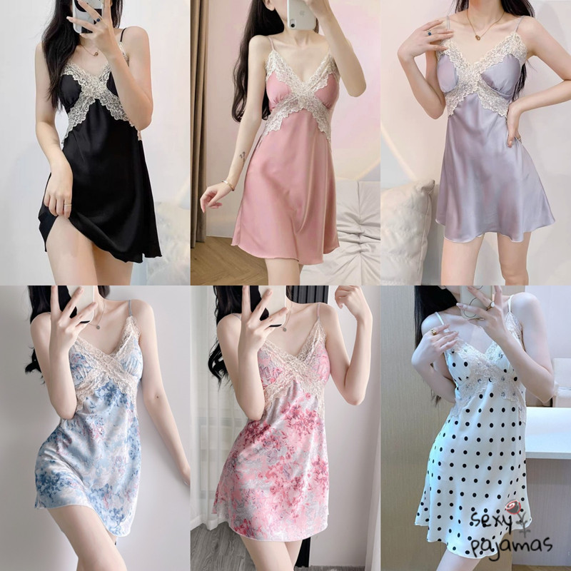 sexy pajamas🩷🩷ชุดนอนสตรี ชุดนอน sexy ชุดพริตตี้ คอวี ผ้าใส่สบาย มีหลายสีให้เลือก ส่งไวจากไทย