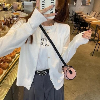 Cuites👉 88010 เสื้อคลุมคาร์ดิแกนทรงคอกลมแต่งกระดุมทอง เสื้อคลุมสำหรับผู้หญิง TOP
