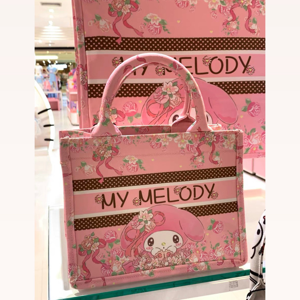 กระเป๋า Tote Melody Kuromi ขนาดใหญ่ ผ้าใบ Hello Kitty สำหรับช้อปปิ้งและการพกพาสะดวก