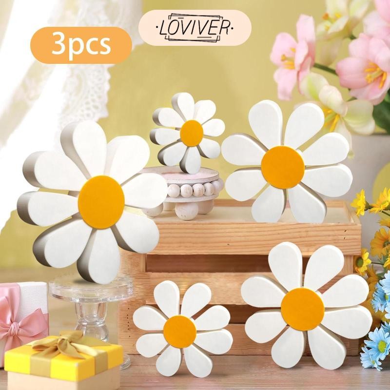 LOVIVER 3x ไม้ Daisy Decor Daisy ดอกไม้ตกแต่ง Minimalist รวบรวมงานฝีมือศิลปะสมัยใหม่ป้ายดอกไม้สําหรับชั้นวางของในบ้าน Entrance