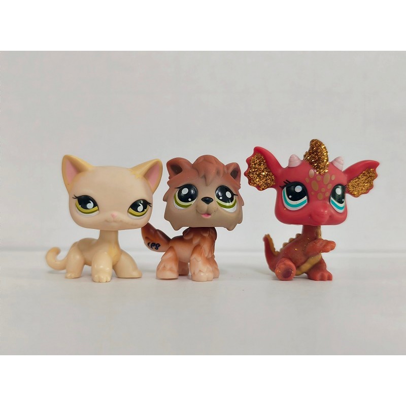 3 ชิ้น/ล็อต LPS รูปแมวสุนัขมังกร #733#2141 Littlest Pet Shop ของเล่นเด็ก
