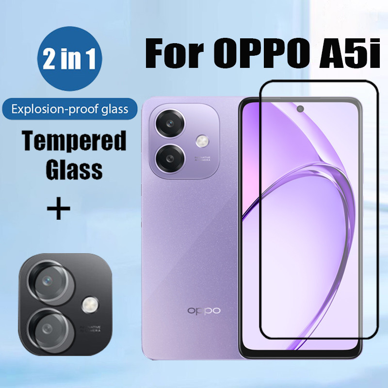 สําหรับ OPPO A5i 2 in 1 ป้องกันหน้าจอ + เลนส์ป้องกันคลุมทั้งหมดกาว OPPO A5i A5 A5x A3 A3x Pro A18 A38 A58 A78 A98 4G 5G ฟิล์มกระจกนิรภัยป้องกันกล้องFlimป้องกัน