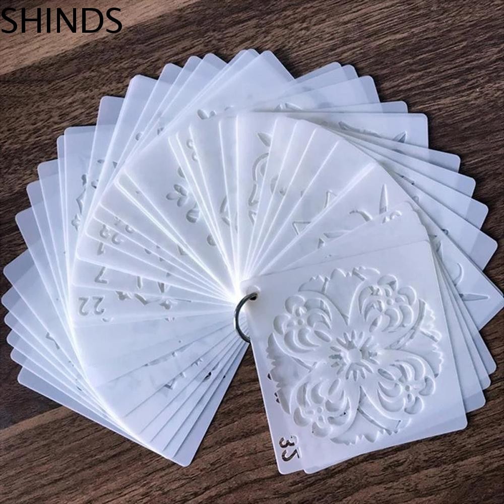 SHINDS ภาพวาดลายฉลุอัลบั้มตกแต่ง 36/56 ชิ้นผนังกระดาษลายฉลุ DIY ภาพวาดแม่แบบการ์ดทํา Hollow