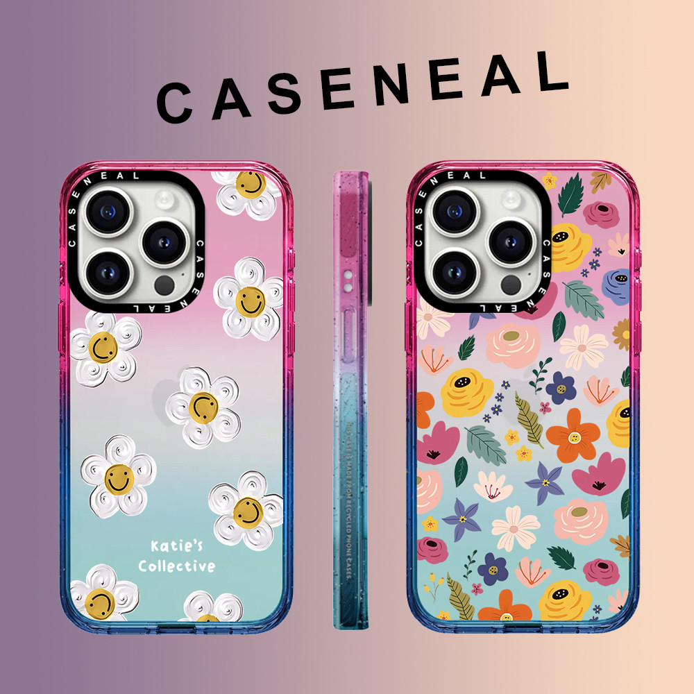 CASENEAL Graffiti Daisy ดอกไม้ไล่โทนสีโปร่งใสอะคริลิคเคสโทรศัพท์สําหรับ iPhone 16 Pro Max 15 Plus 14 ProMax 13 12Pro โทรศัพท์กันกระแทกขอบนุ่มฮาร์ดป้องกันกรณี
