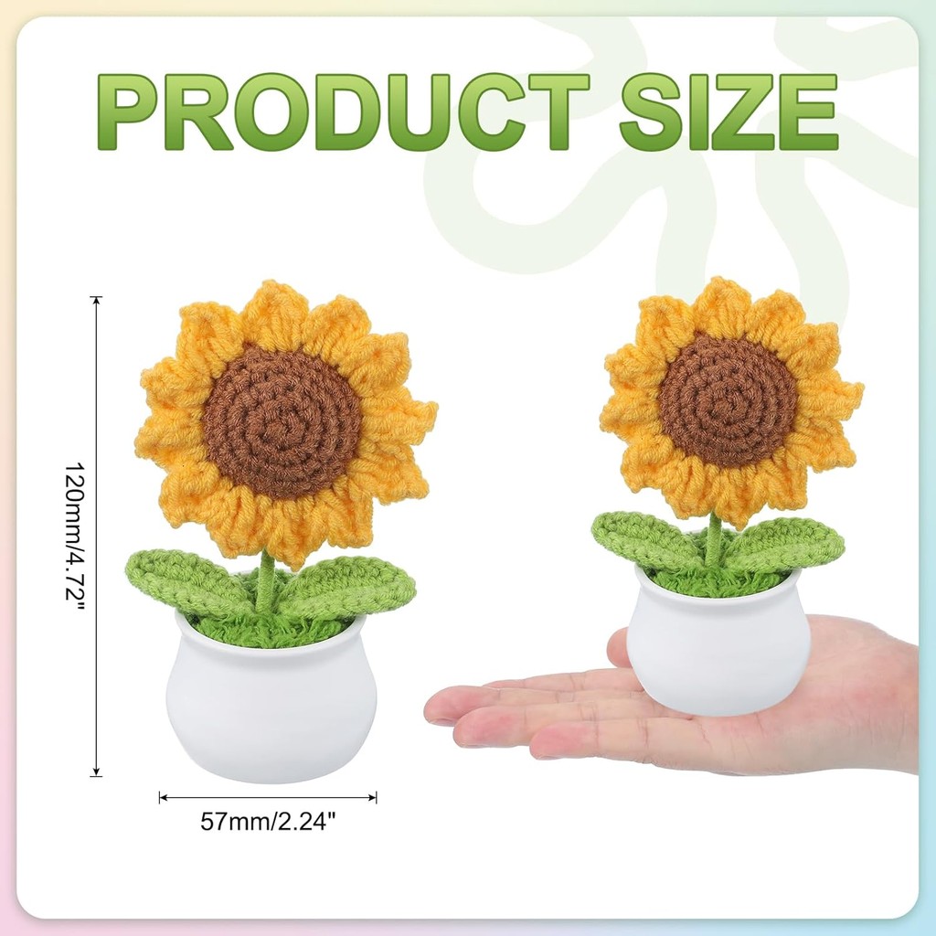 PATIKIL Crochet Flowers, 1 Pcs Knitting Crochet Flowers Sunflower Potted Plants Handmade Flowers Bir