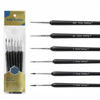 เซ็ตพู่กันขนนุ่ม 6 ชิ้น ใช้สำหรับงานศิลปะ (#000-3)