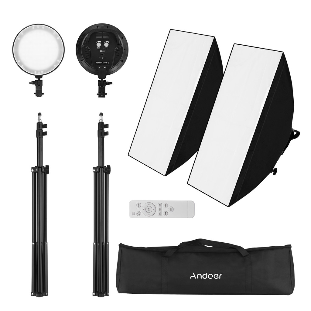 Andoer Professional Studio การถ่ายภาพ Softbox ชุดไฟ LED รวม 50*70 ซม. Softboxes * 2 + 45W อุณหภูมิสอ