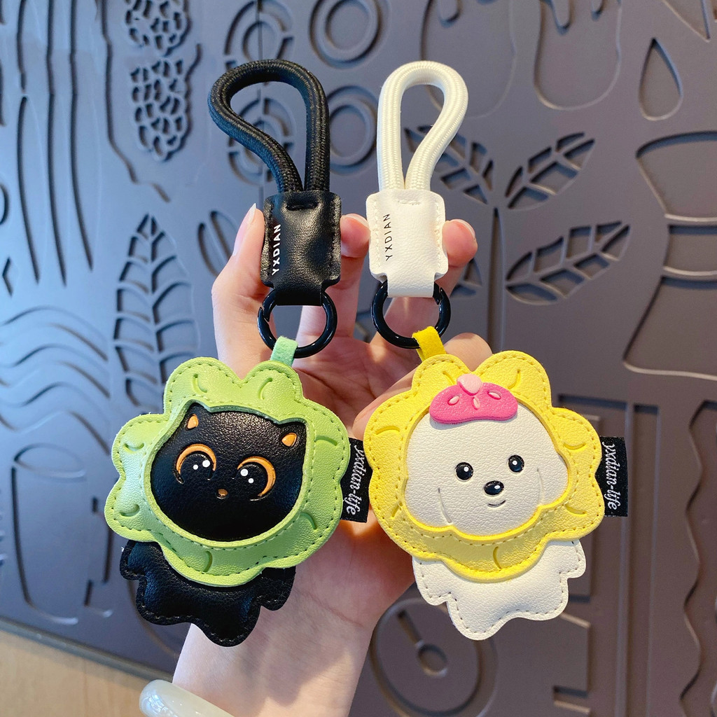 หนังประณีตน่ารักสัตว์เลี้ยงแมวสุนัขพวงกุญแจที่ไม่ซ้ํากันสร้างสรรค์สัตว์เล็กกระเป๋านักเรียนจี้จี้