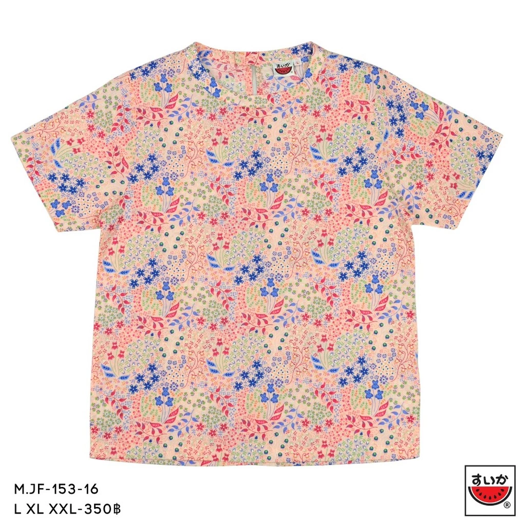 เสื้อแตงโม SUIKA คอจีนแขนสั้น ติดกระดุมหลัง ลายดอกไม้ MJF-153 thumbnail 3