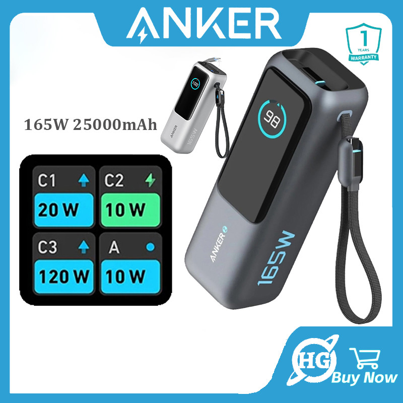 Anker ZOLO แล็ปท็อป Power Bank 165W 25000mAh PowerBank แบบพกพา Builit ในสายเคเบิลแบบพับเก็บได้