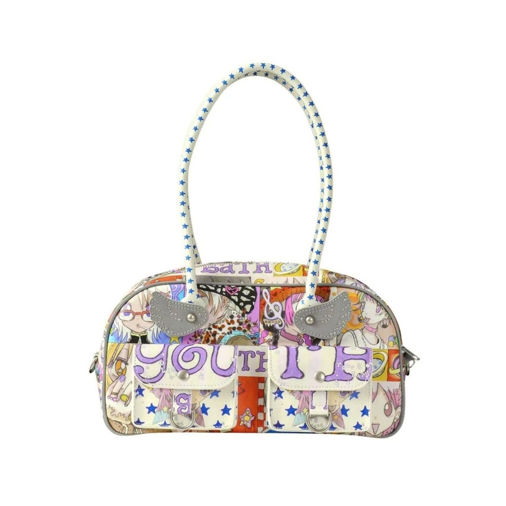 เยาวชนเกาหลี x Olwa Joint Direct Mail y2k สไตล์เอเชียพิมพ์ปีกกระเป๋าบอสตัน pdd/LZQ 2025.7.26