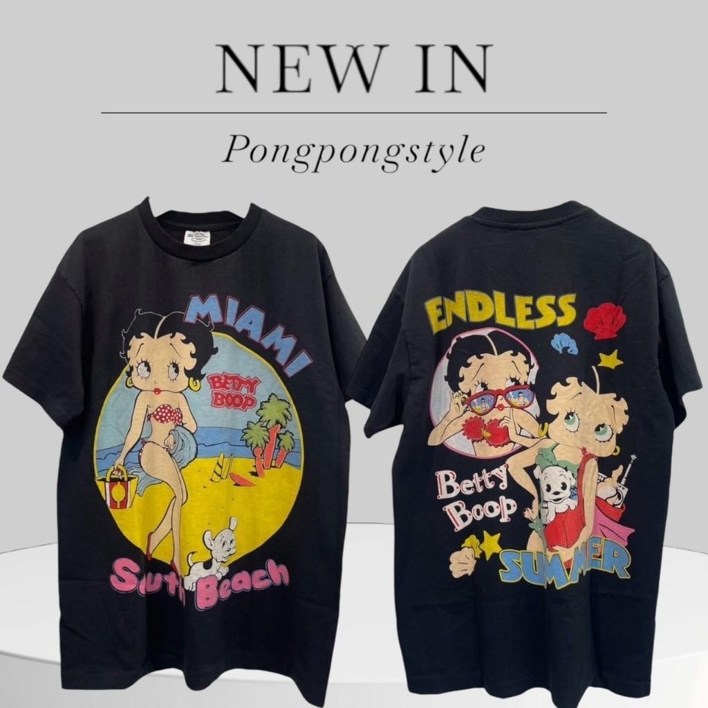 (จัดส่งตลอด 24 ชั่วโมง)เสื้อยืด Oversize เสื้อยืดโอเวอร์ไซส์ลาย Betty Boop สไตล์วินเทจชายหาด ผ้าฝ้าย 100%