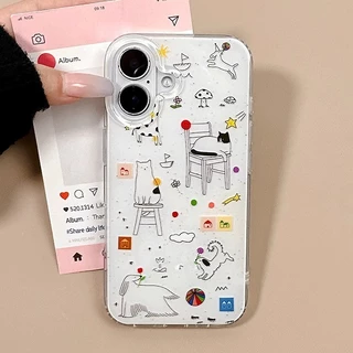 เคสโทรศัพท์ For iPhone 11 13 16 ProMax Case iPhone 13 14 15 ProMax 12 ProMax 13 Pro IMD สีขาว การ์ตูน สัตว์ น่ารัก