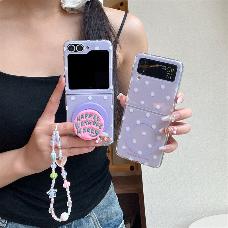 สีม่วง Wave Point วงเล็บแม่เหล็กสร้อยข้อมือเคสโทรศัพท์สําหรับ Samsung Galaxy Z Flip 7 6 5 4 3 สองด้า