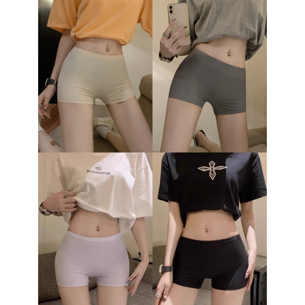 🌻Riley🌻กางเกงขาสั้น สีพื้น ผู้หญิง ยืดรัดรูปพอดี ผ้า icesilk🌞เข้ารูป panty สไตล์เกาหลี ส่งไวจากไทย ใ
