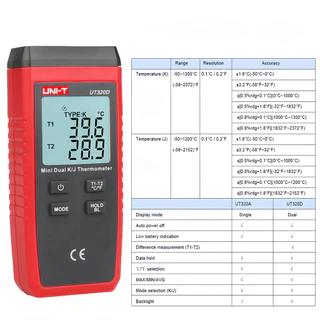 【From Thailand】UNI-T UT320D UT320A เครื่องวัดอุณหภูมิ แบบสัมผัส ขนาดเล็ก เทอร์โมสตัท ช่องคู่ K/J เพื่อจัดเก็บข้อมูลโดยอัตโนมัติ