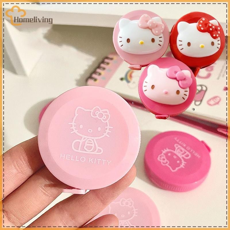 HOME Kawaii Hello Kitty Self-Telescping เทปมินิแบบพกพานุ่มไม้บรรทัดเทปวัดวัดเสื้อผ้ารอบเอวรอบเครื่องมือ TH
