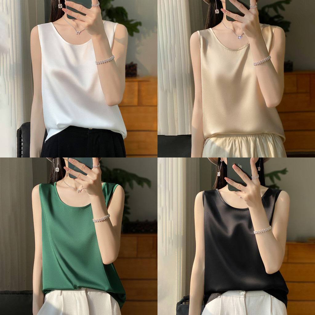 เสื้อกั๊กสำหรับผู้หญิงปี 2025 ออกแบบใหม่ พร้อมชุดชั้นใน ทำจากผ้าไหมสำหรับฤดูร้อน คออะซิเตท ใส่ง่าย และเน้นความสบายในการสวมใส่