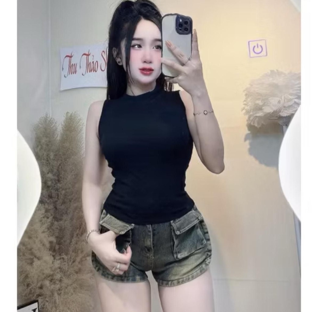 HT02 เสื้อยืดแขนกุดคอยาว 3P เสื้อยืด ht20 bodycon ไซส์ไม่เกิน 53kg