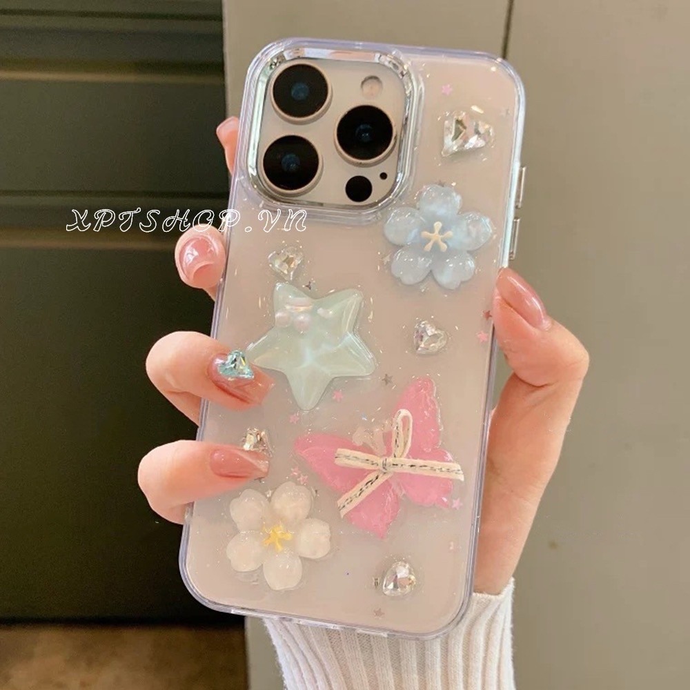 3ง ดอกไม้ผีเสื้อเรซิ่นเคสโทรศัพท์สําหรับ ไอโฟน 16โปรแม็กซ์ 16บวก 15 14 13 12 11 กันกระแทกป้องกันปลอก