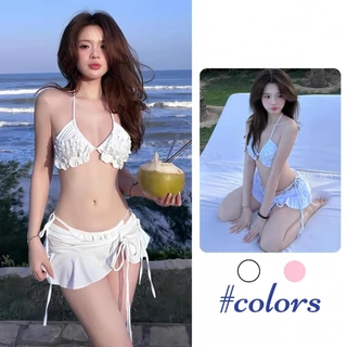 BIKINI FACTORY บิกินี่ 3 ชิ้น ผ้าคลุม ชุดทะเลผูู้หญิง ชุดว่ายน้ำแซ่บๆ 🌴 มีไซส์ M-XL | น้ำหนัก 40-65 สุดเเซ่บ SET-BK077