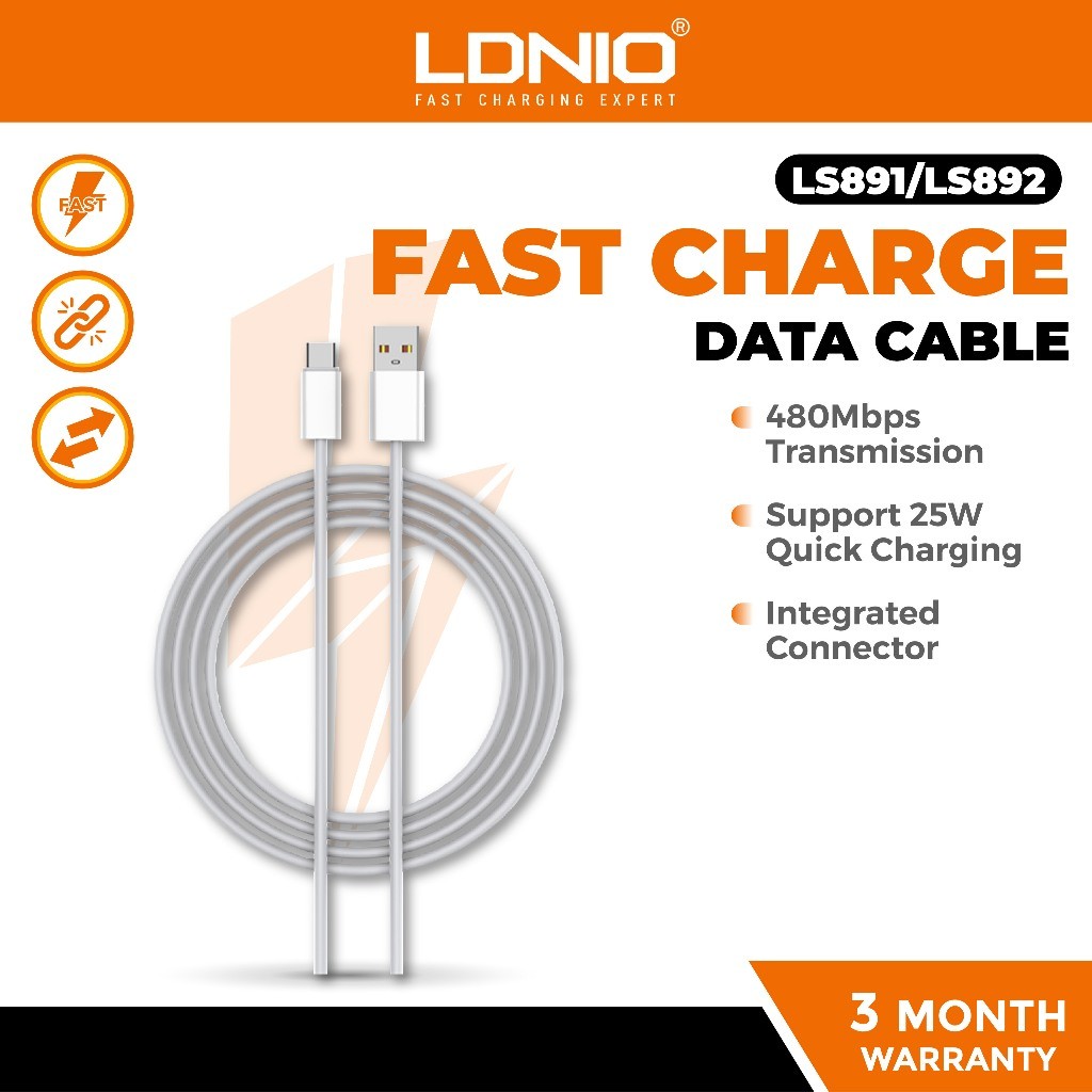 LDNIO LS891 / LS892 25W Type-C / Fruit Anti-Bend Ultra Stong Cable 1 หรือ 2 เมตร