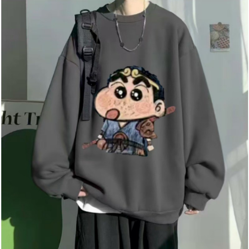 FashionsunM-8XL เสื้อผ้าฝ้ายเนื้อญี่ปุ่น Crayon Shin chan รูปแบบลิงพิมพ์ฤดูใบไม้ร่วงรอบคอเสื้อกันหนาว Super Fire ผู้ชายและผู้หญิงเสื้อแขนยาว
