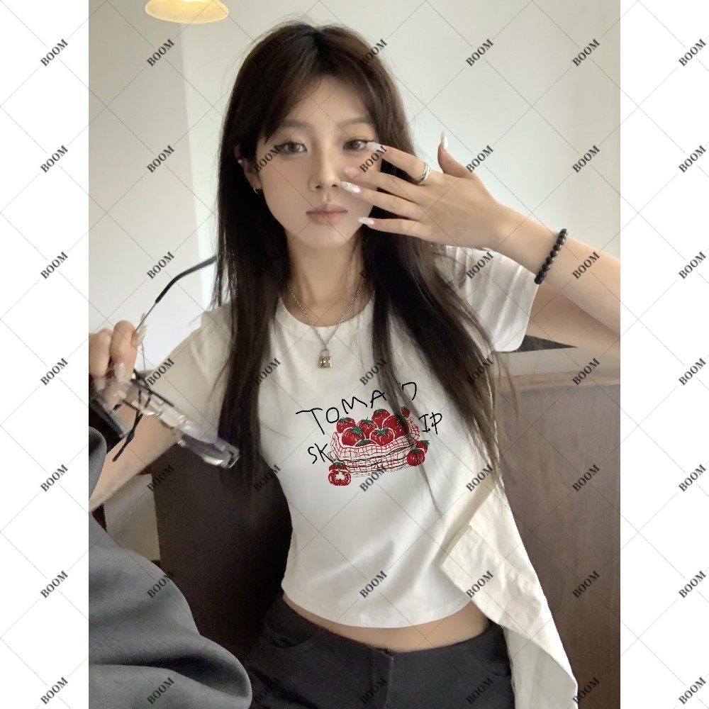 COD✅ (กรุงเทพจัดส่งสินค้า)BOOM Shop เสื้อครอป แขนสั้น baby tee เค้ก พิมพ์ลายตัวอักษร สําหรับผู้หญิง - รูปที่ 2