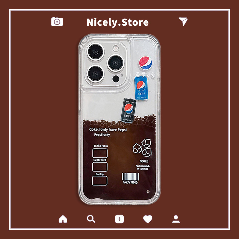 Creative Floating Pepsi Cola Flowing Liquid Quicksand เคสโทรศัพท์สําหรับ iPhone 17 16 15 14 13 12 Pr
