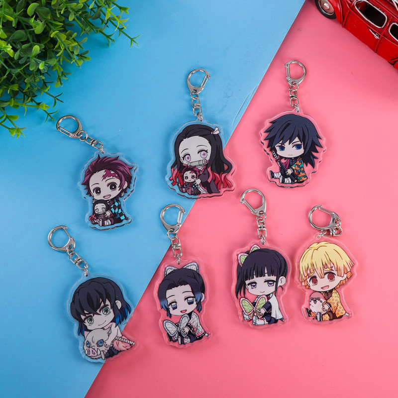 Anime Demon Slayer Arcylic พวงกุญแจสองด้านรูปการ์ตูนจี้หูฟังพวงกุญแจ