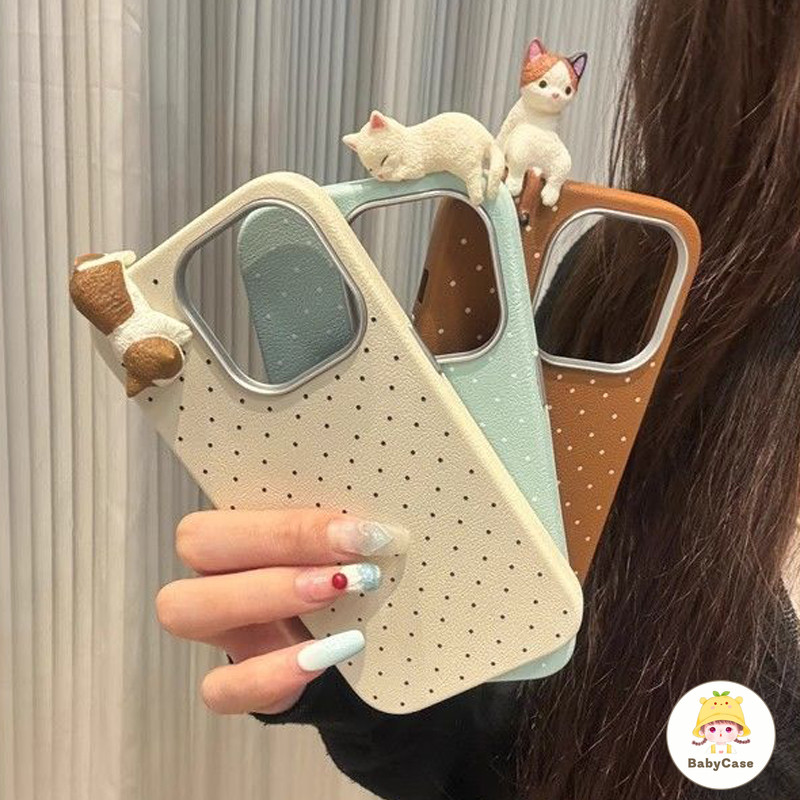เคสไอโฟน 16 สำหรับ iPhone 11 15 13 16 14 12 Pro Max 15 14 16 7 8 Plus XR X XS ปกหนังสัมผัสหรูหราแบบจุดแฟชั่นเรียบง่าย