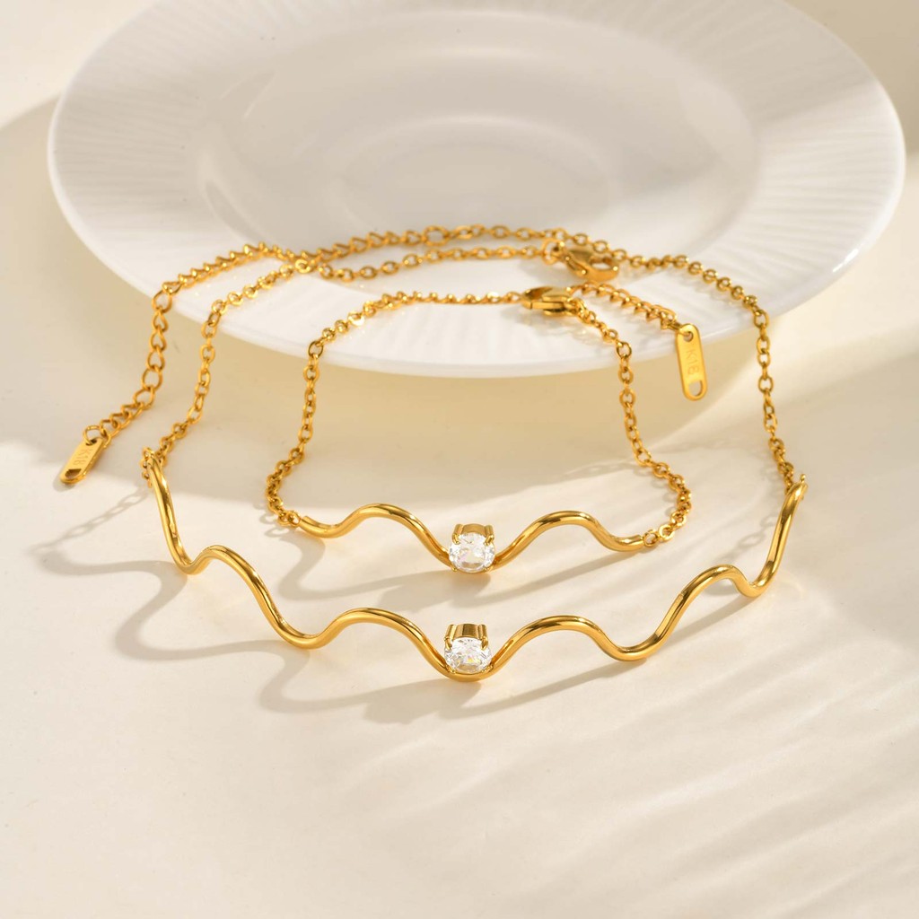 Vnox หยักรอบZircon Cubicสร้อยข้อมือชุดสร้อยคอสําหรับผู้หญิง,ทองสแตนเลสNon Tarnishชุดง่ายชายหาดเครื่องประดับฤดูร้อน - รูปที่ 7