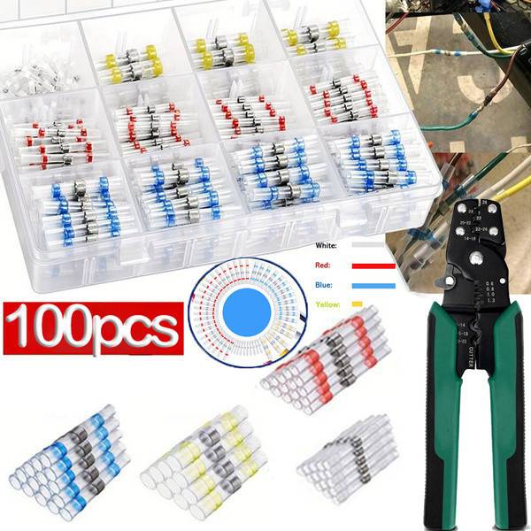 100ชิ้น ท่อหดความร้อนกันน้ำ ท่อหดความร้อนสี ขั้วแหวนบัดกรี ขั้วฉนวน PE แหวนบัดกรีไร้แรงกด