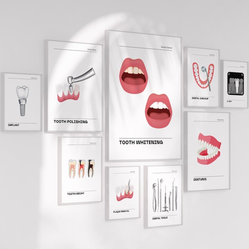ช่องปากฟัน Anatomy Dental Care Checkup โปสเตอร์พิมพ์ผ้าใบภาพวาดภาพทันตแพทย์ Clinic Decor