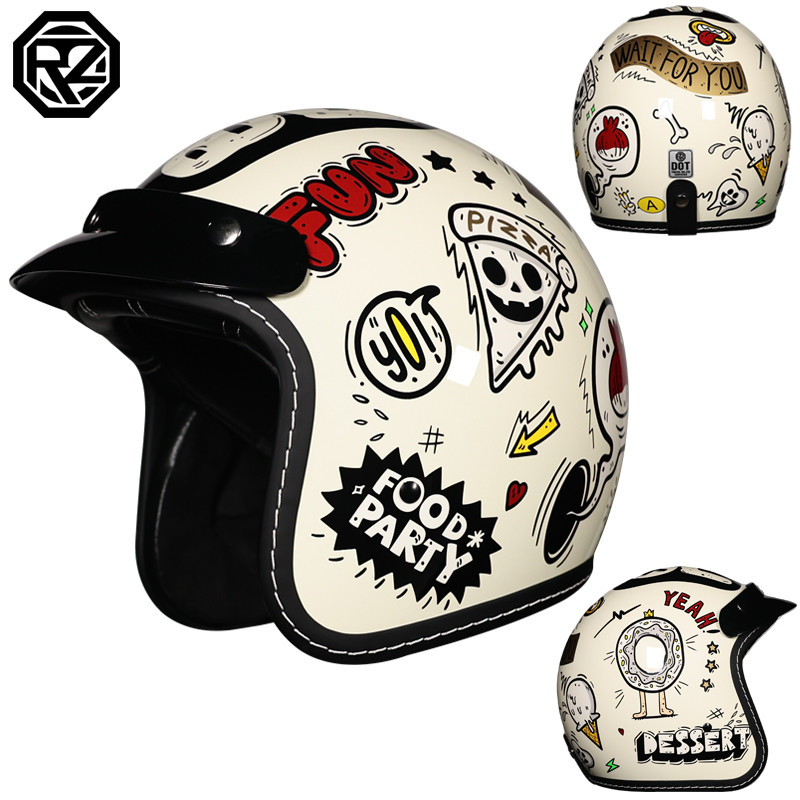 หมวกกันน็อคมอเตอร์ไซค์ Capacete 3/4 หมวกกันน็อคเปิดหน้า Vintage Jet Scooter มอเตอร์ไซด์ครึ่ง Helme