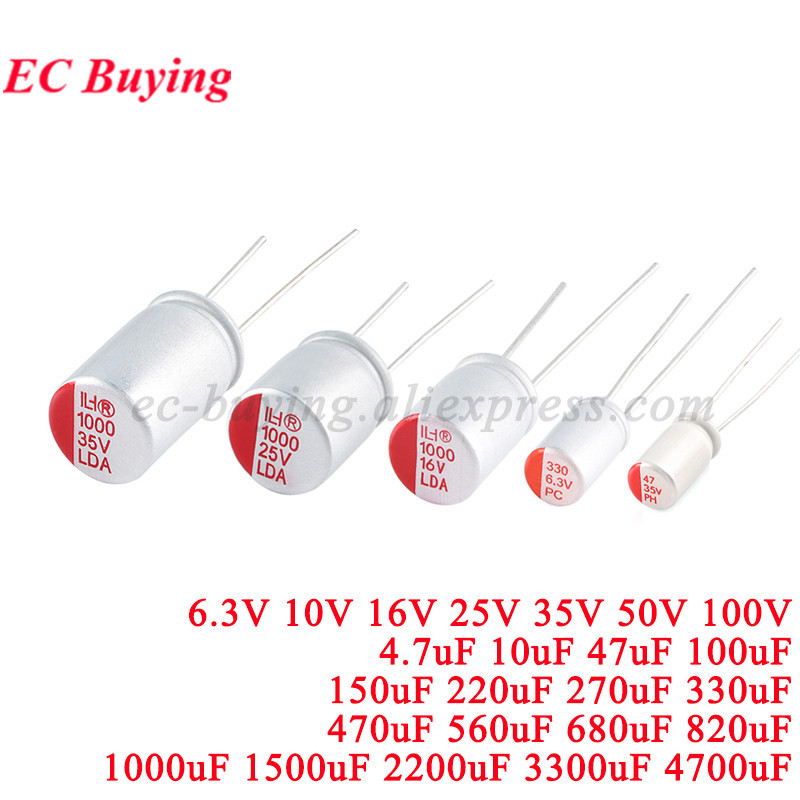 5-20pcs DIP Solid Electrolytic Capacitor Super Low ESR 6.3V 16V 25V 35V 50V 100UF 270UF 470UF 220 33